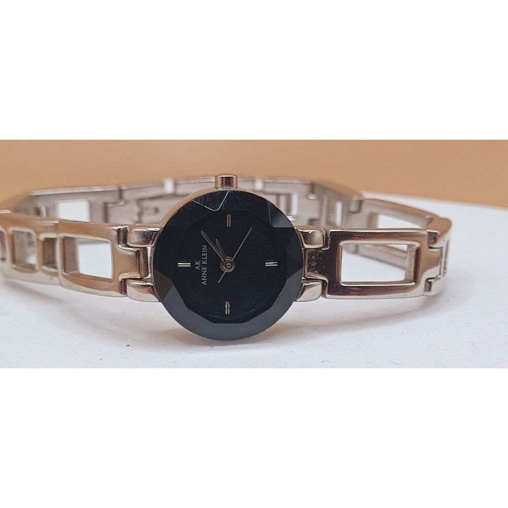 Anne Klein Diamond Black Dial Round Case Wristwatch